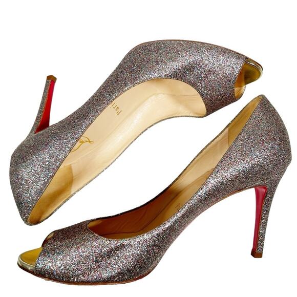 CHRISTIAN LOUBOUTIN Peep Toe Glitter Heels - Picture 3 of 11